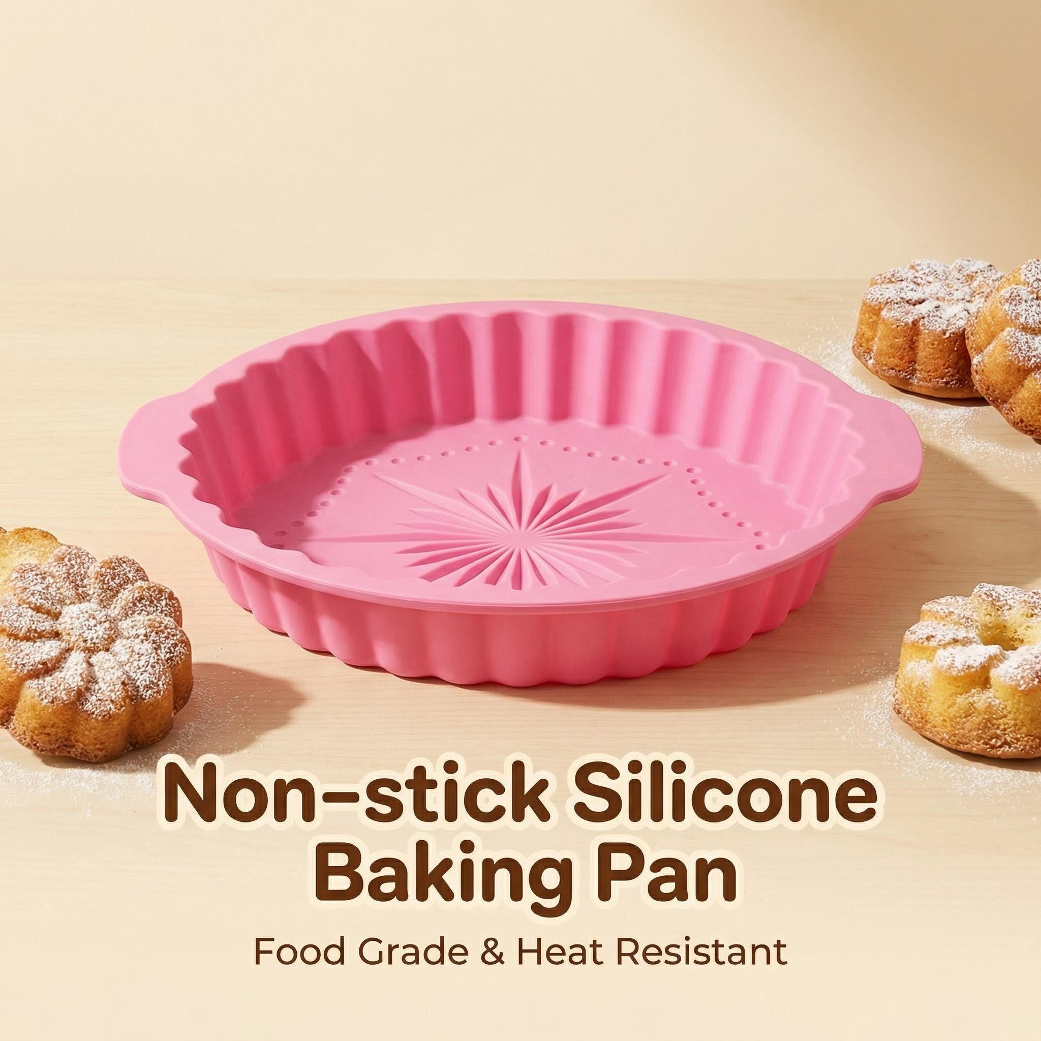Non-Stick Silicone Baking Pan, Food Grade Cake Mold with Heat-Resistant Handles for Oven, BPA-Free