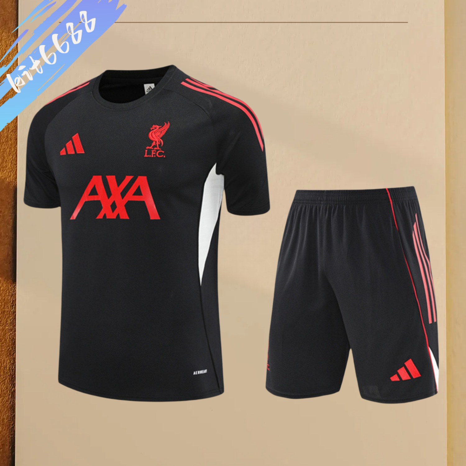 2025/2026 Liverpool Black Kids Short Sleeve Training Clothes (Kids Kit)