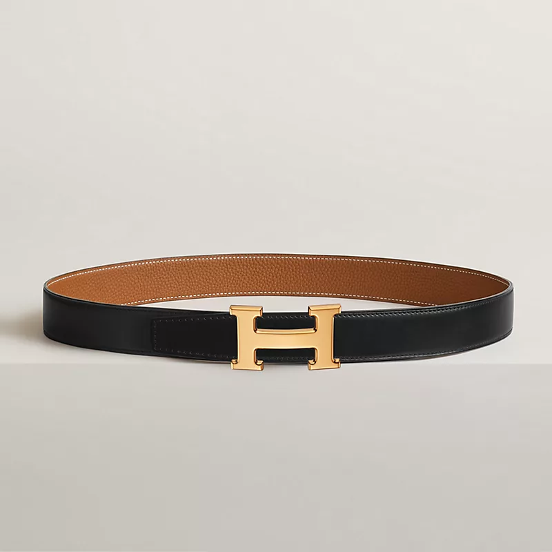 H belt buckle & Reversible leather strap 32 mm Buckle H gold noir / gold