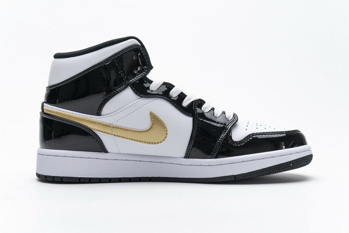 Air Jordan 1 Mid Patent Black White Gold 852542-007