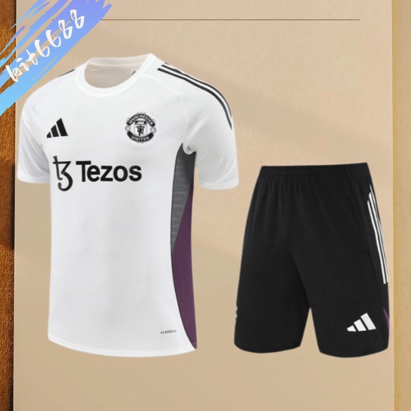 25/26 Manchester United White paired with purple Short Sleeve Training Wear ( Adult kit Kids )