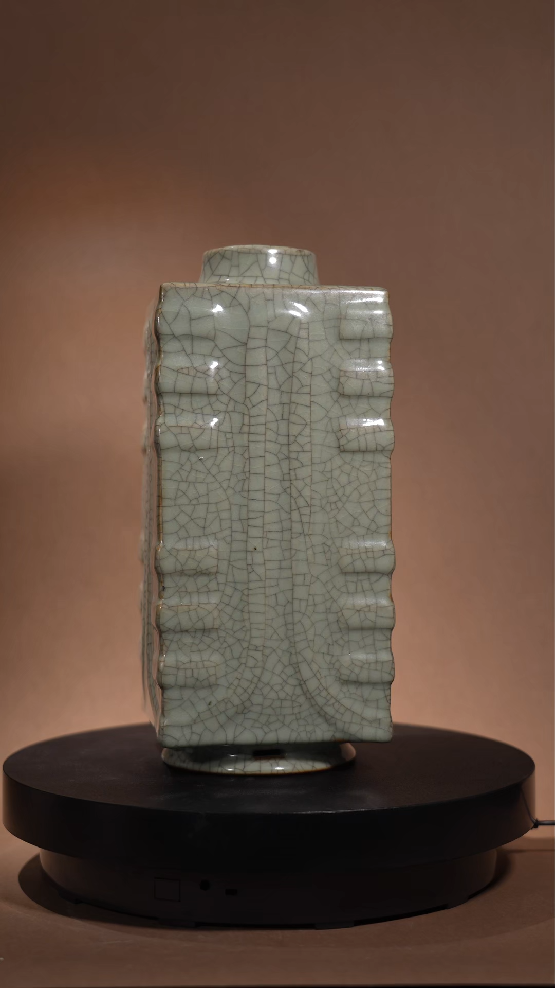 Ancient Chinese Ge Glaze Bagua Cong-shaped Porcelain Vase