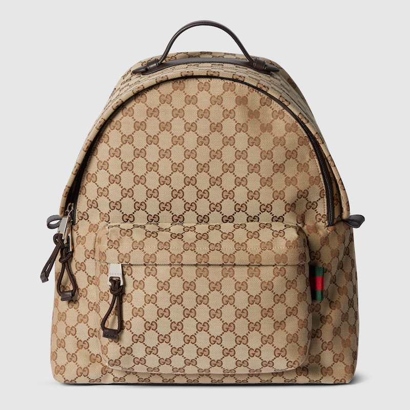GG canvas medium backpack Brown leather trim
