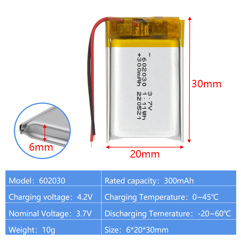 Pouch Lithium Ion Batteries 602025 602030 3.7v 250mAh 300mAh