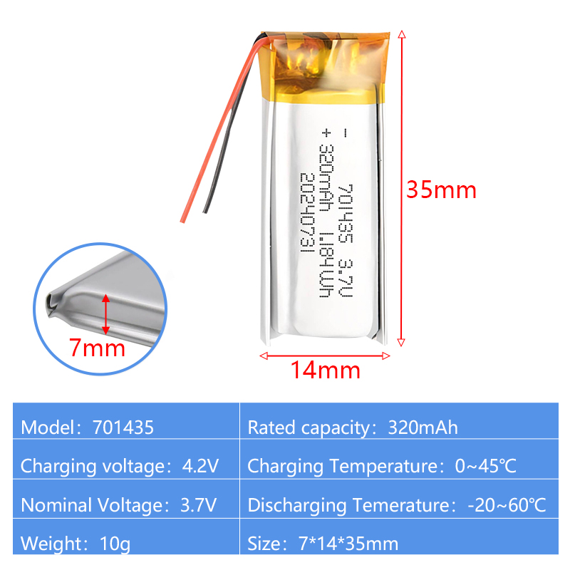 Pouch Lithium Ion Batteries 701435 701530 3.7v 320mAh 300mAh