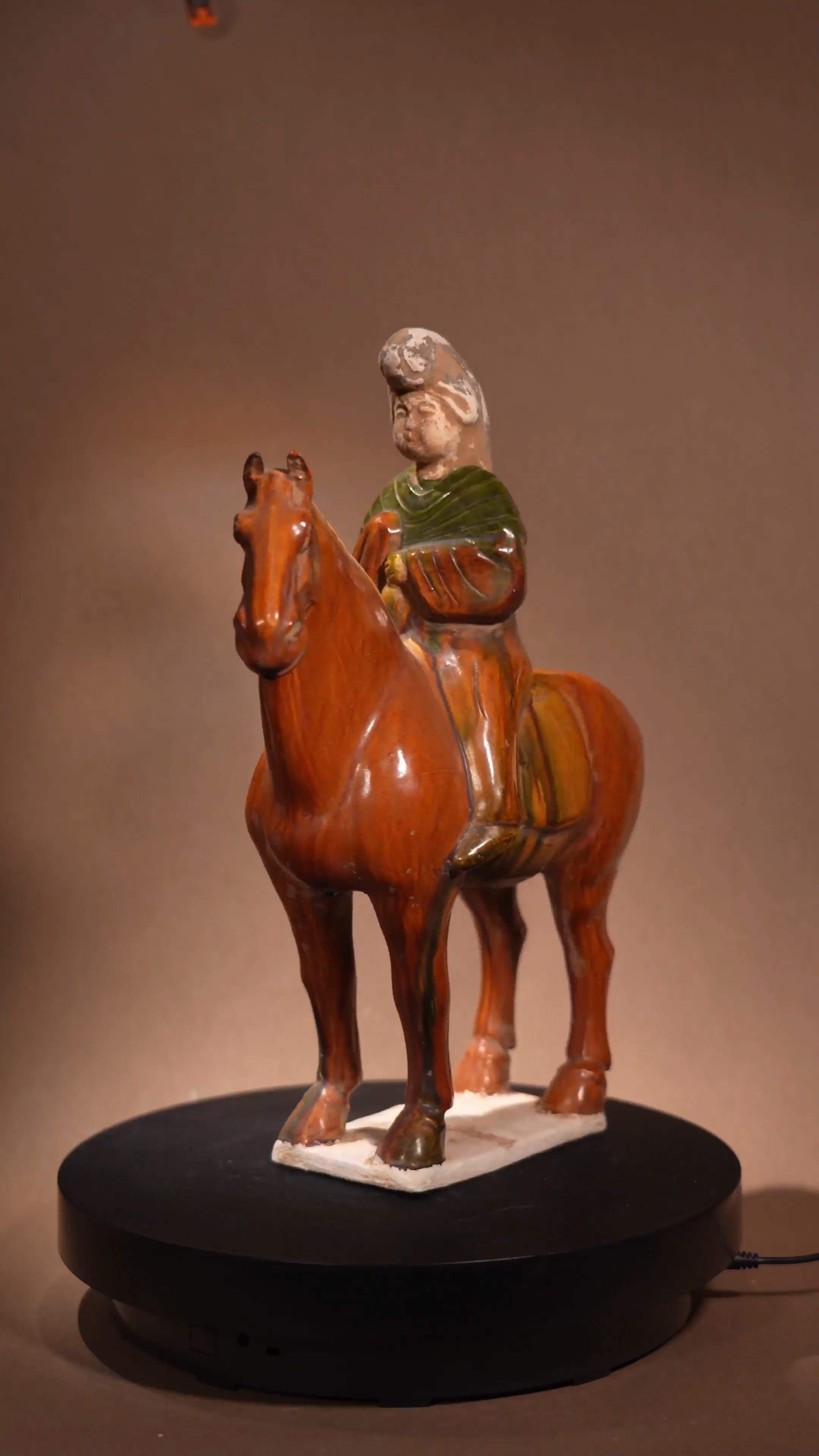 Ancient Chinese Sancai Glazed Equestrian Lady Figurine