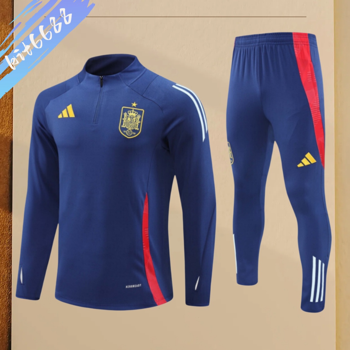 24/25 Spain royal blue Half Zip Training Kit (Adult Kids Kit)