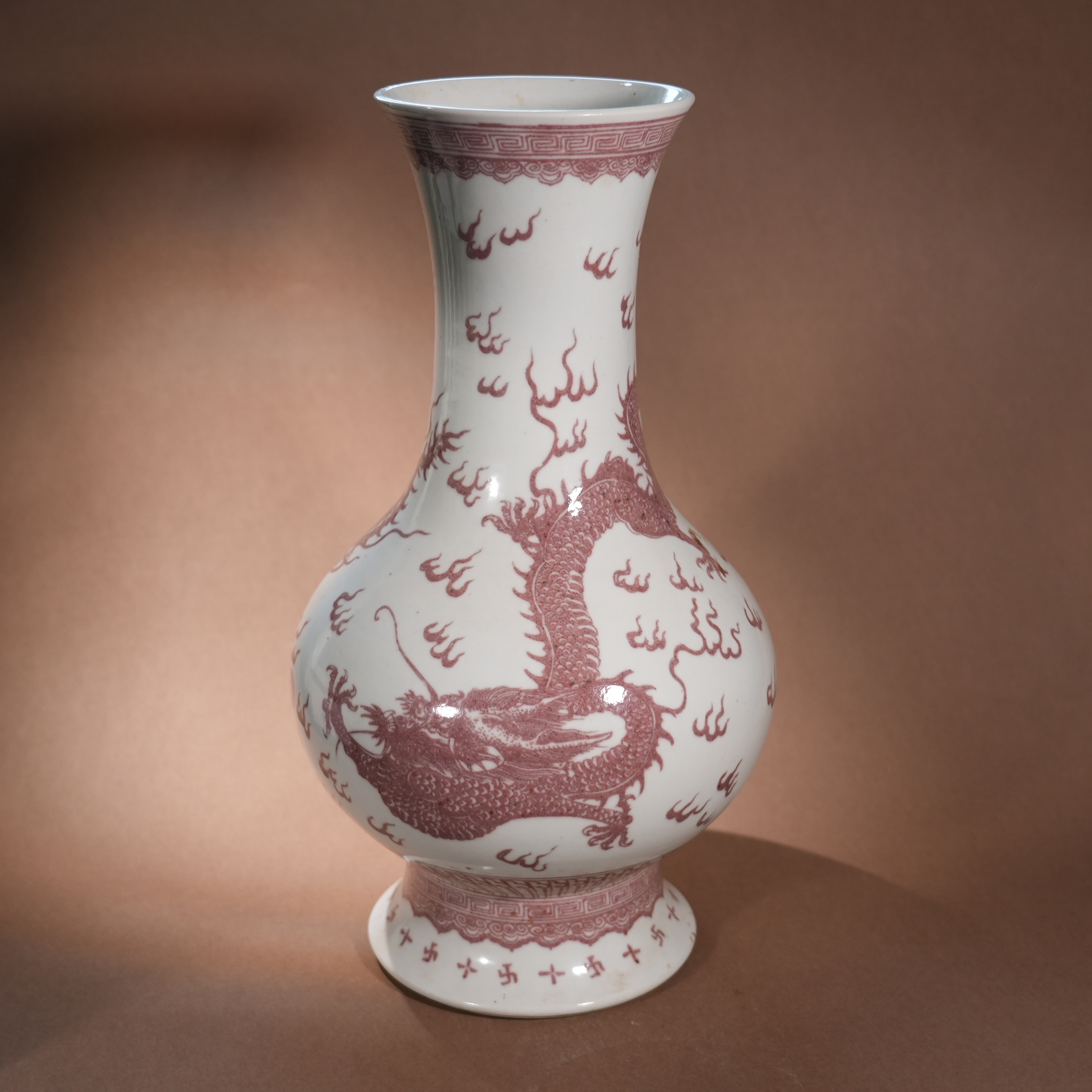 Ancient Chinese Underglaze Red Vase with Dragon and Phoenix Motifs