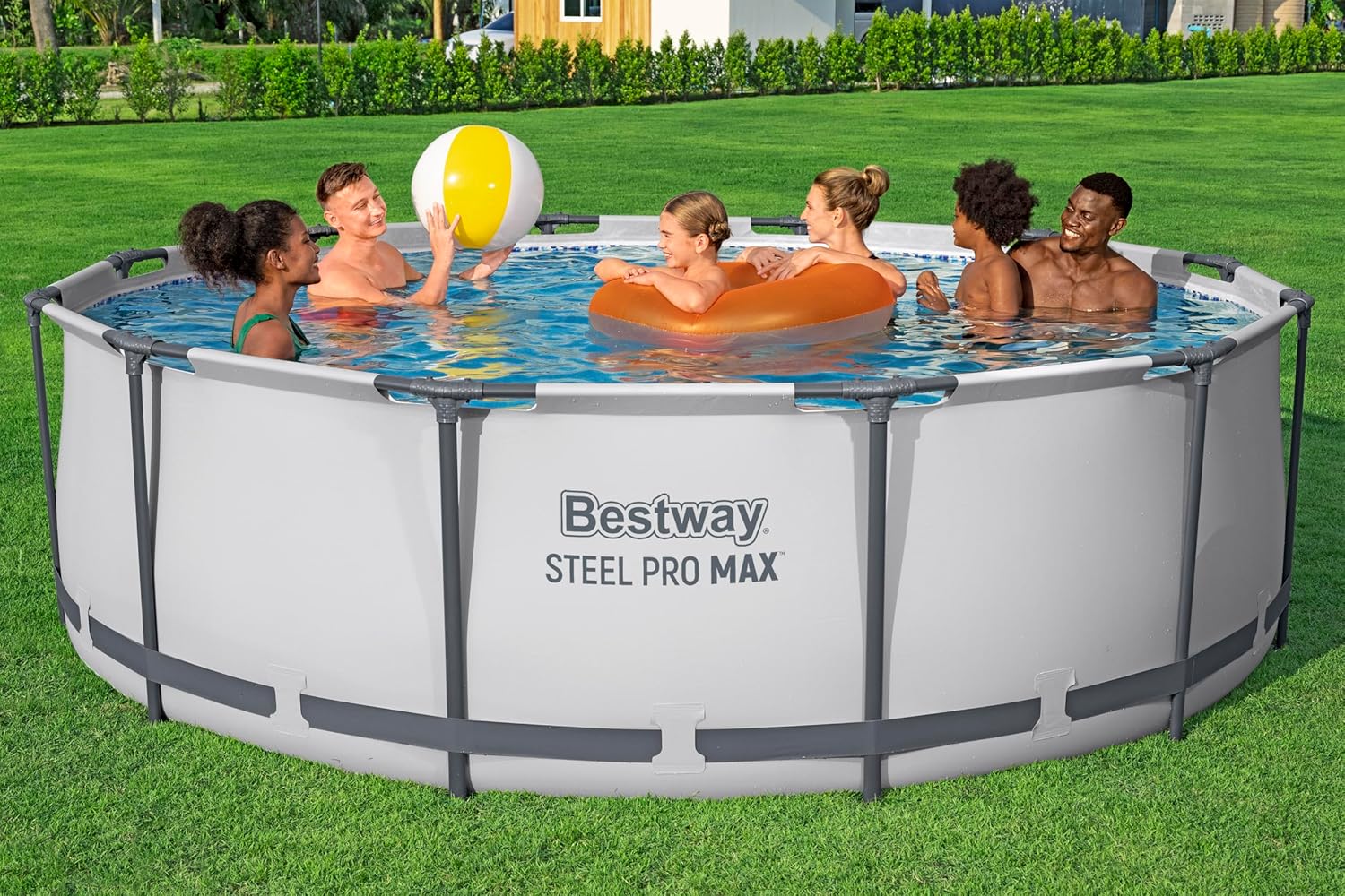 Bestway Steel Pro MAX Frame Pool. Complete Set with Filter Pump. Diameter 366 x 122 cm. Light Grey. Round