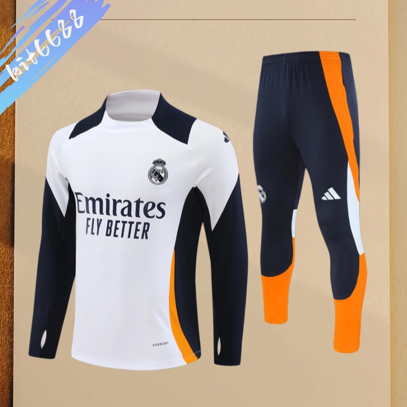 24/25 Real Madrid white Half Zip Training Kit (Adult Kids Kit)