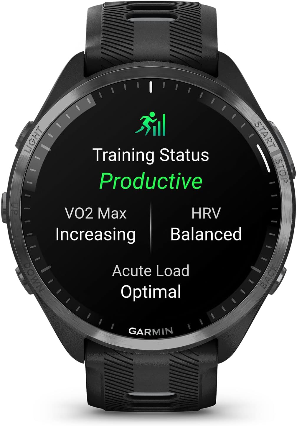 Garmin Forerunner® 965 Running Smartwatch. Colorful AMOLED Display. Training Metrics and Recovery Insights. Black and Powder Gray. 010-02809-00
