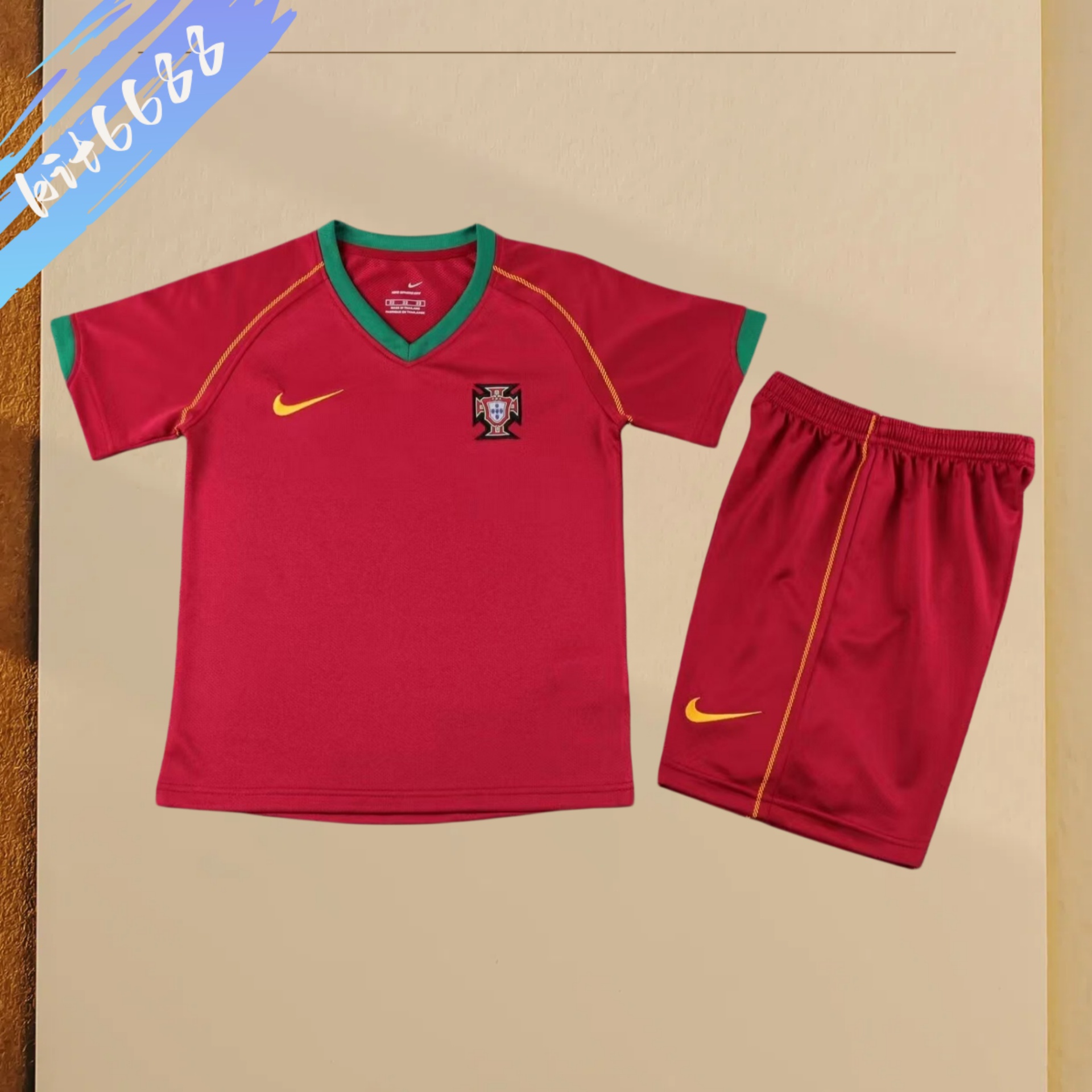 2006 Portugal home Retro Football Shirt  Kids Kit