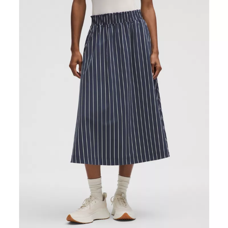Stretch Woven Ruffle-Waist Midi Skirt