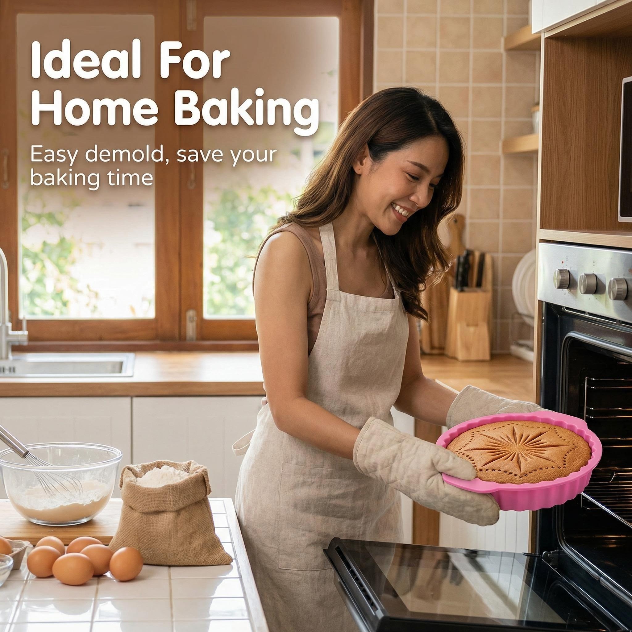 Non-Stick Silicone Baking Pan, Food Grade Cake Mold with Heat-Resistant Handles for Oven, BPA-Free