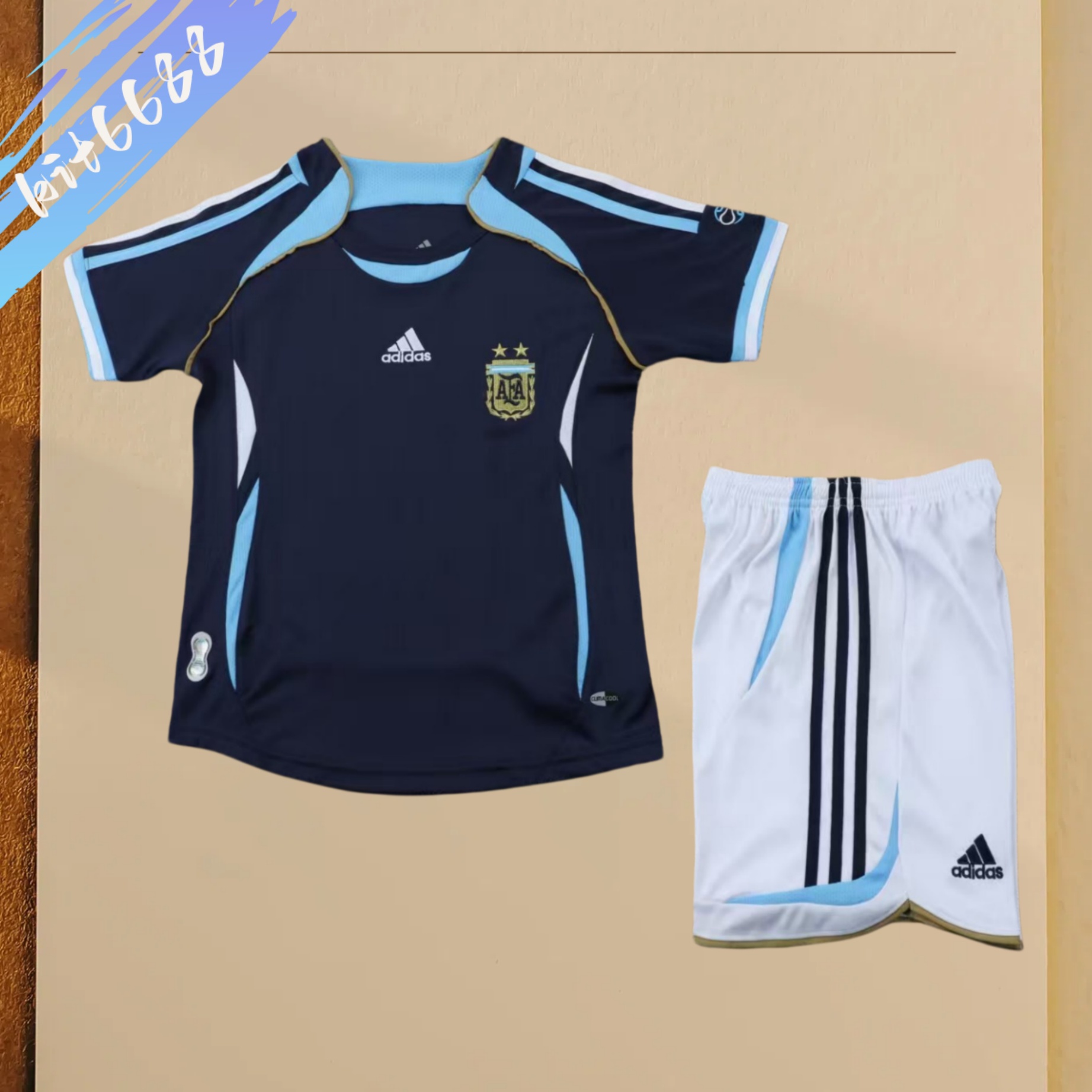 2006 Argentina Away Retro  Football Shirt ( Kids Kit )