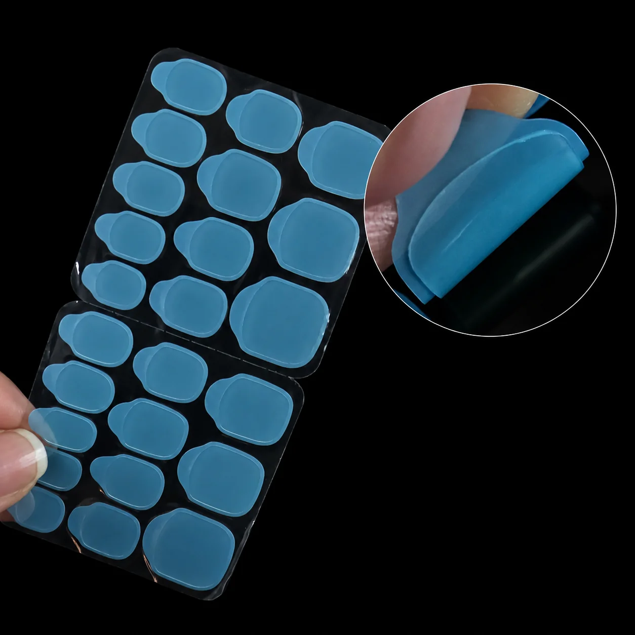 Ice Blue Nail Adhesive Tabs Application Detail