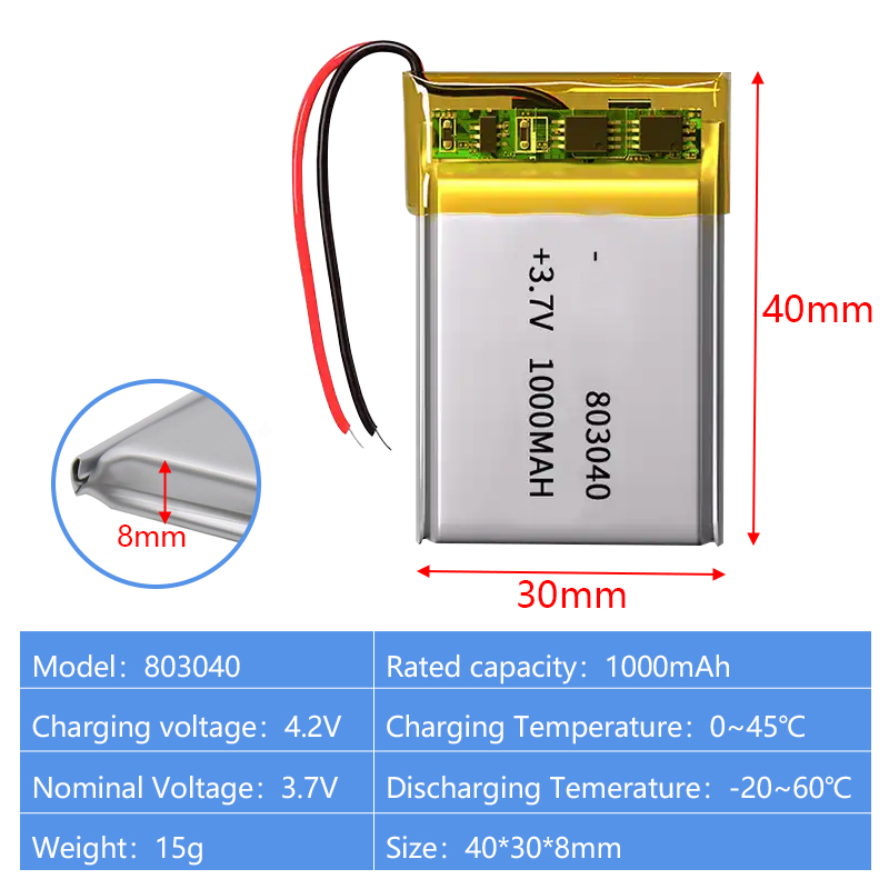 Pouch Lithium Ion Batteries 803030 803035 3.7v 700mAh 800mAh
