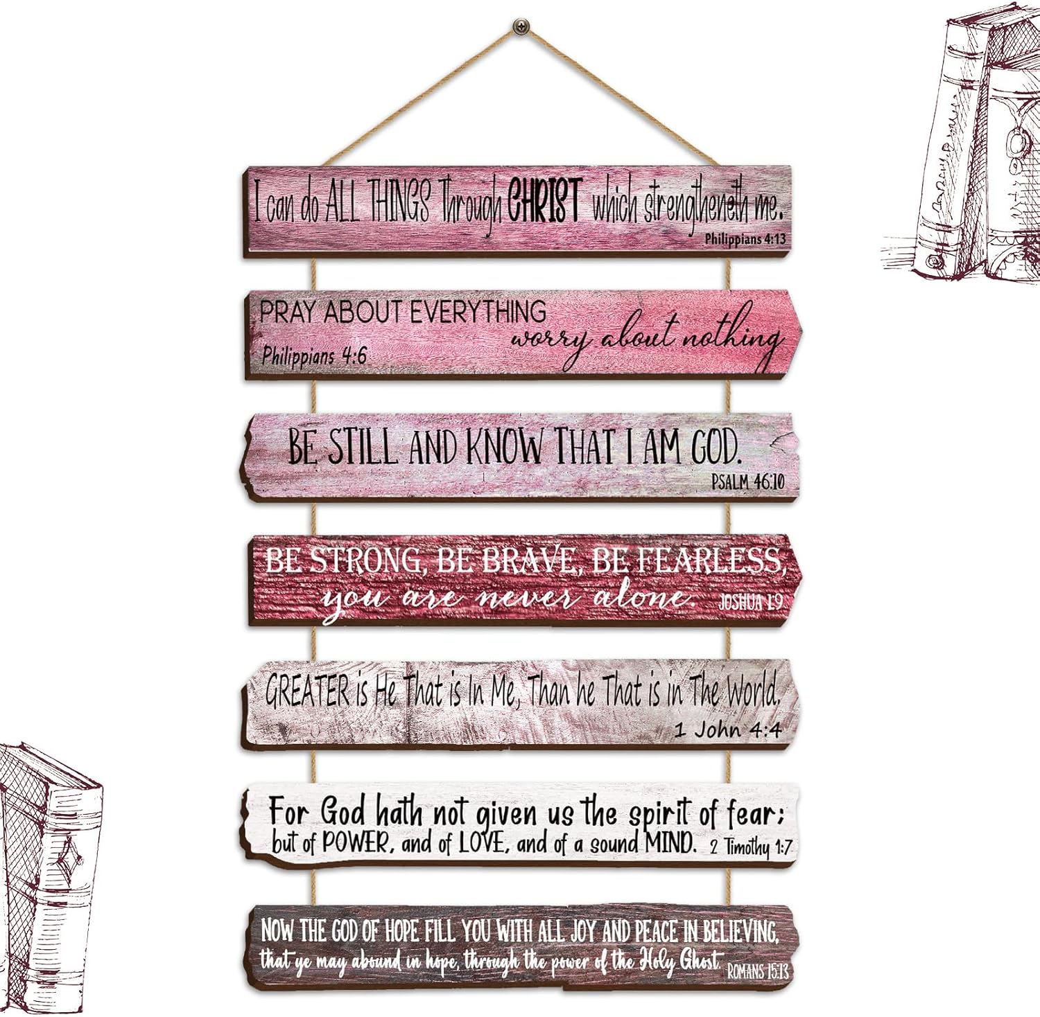 Yookeer Christian Gifts for Women & Men - 7-Piece Wooden Bible Verse Wall Art Set for Home Office or Meditation Space