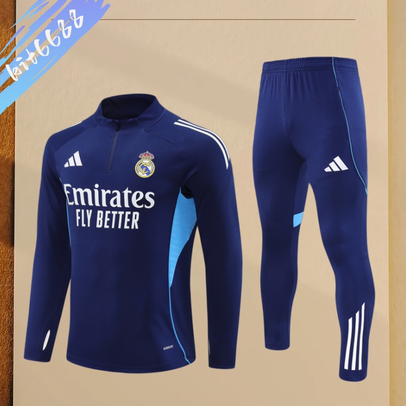 25/26 Real Madrid blue Half Zip Training Kit (Adult Kids Kit)