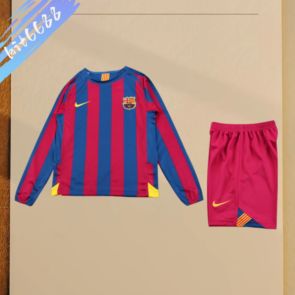 2005/2006 Barcelona home Retro long sleeves Kids Kit(Kids Kit)