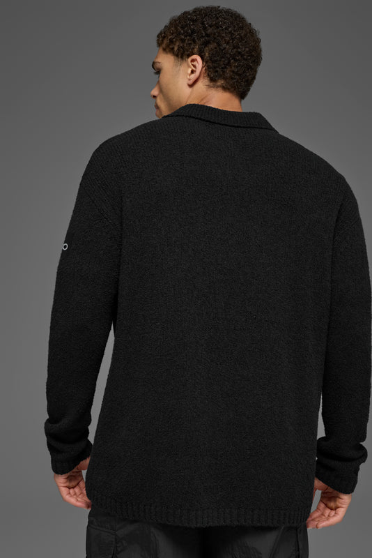 Textured Knit Long Sleeve Polo
