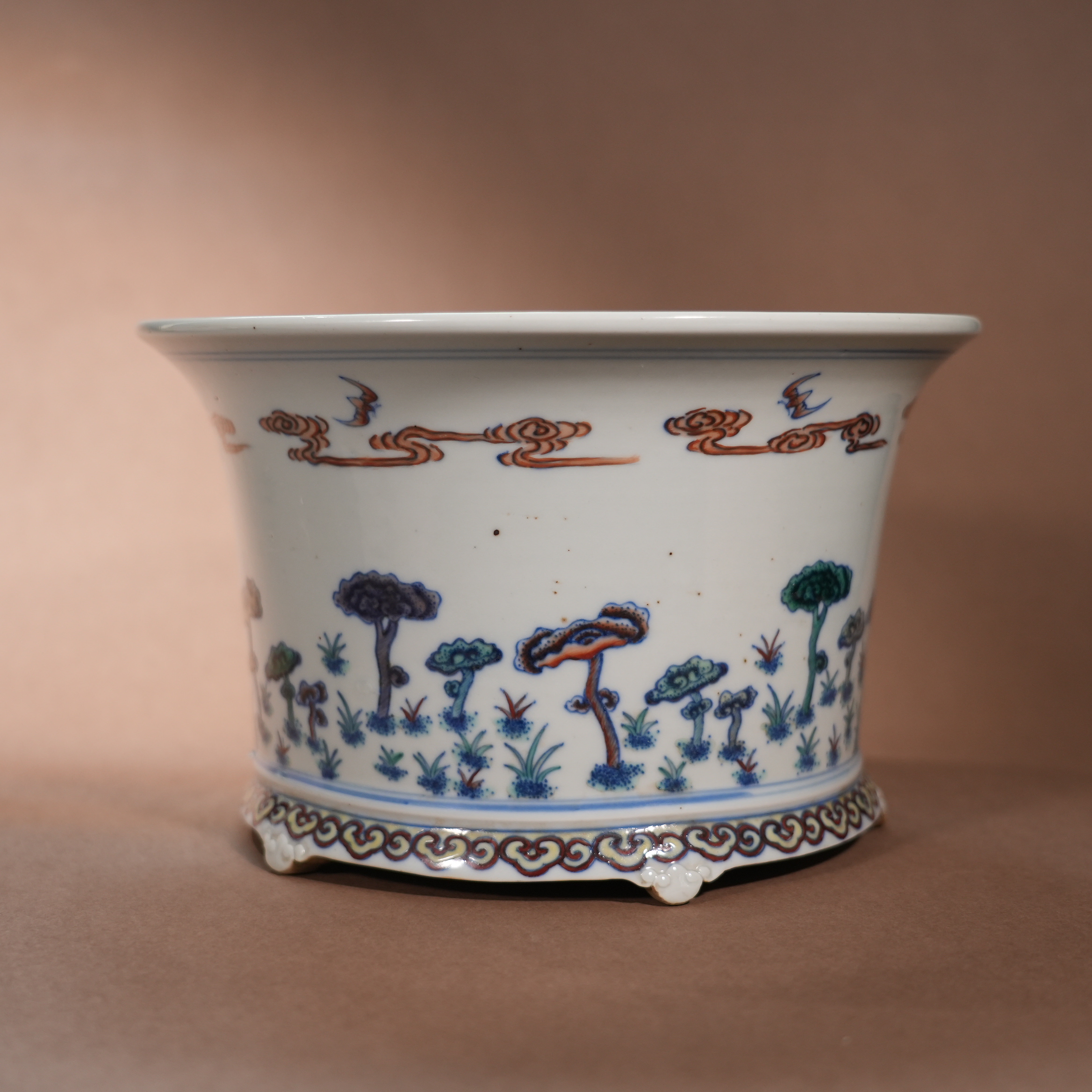 Chinese Doucai Porcelain Flower Pot with Lingxian Zhushou Motifs