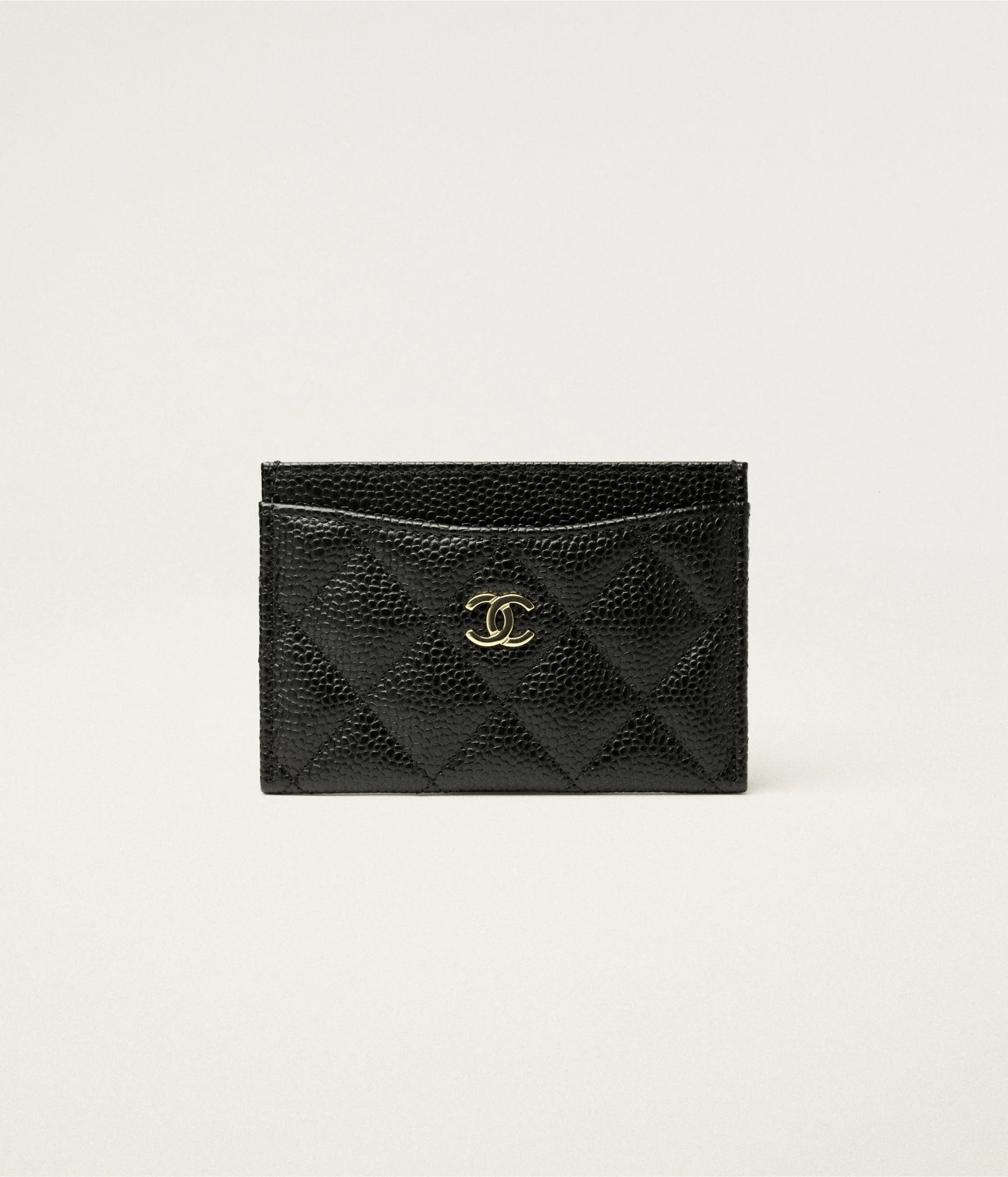 Classic Card Holder Grained Calfskin & Gold-Tone Metal Black