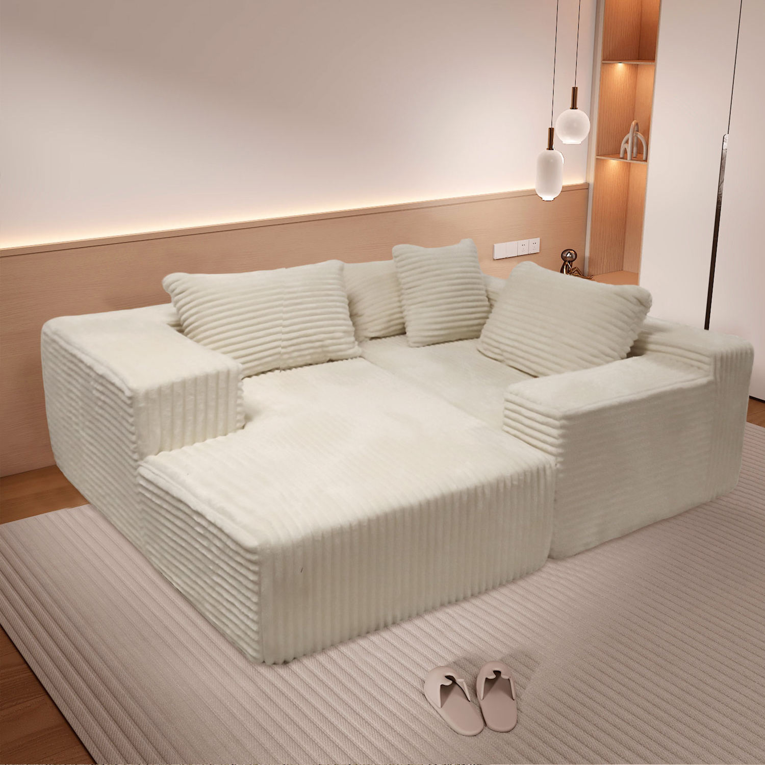 Nuevo Sofá Cama Esquinero de Compresión con Relleno de Tela de Felpa Ultrasuave y Espuma de Soporte Firme para Sala de Estar