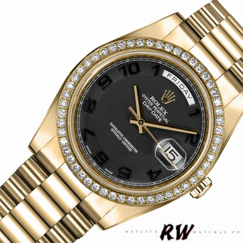 Rolex Day-Date 218348 Concentric Circle Black Dial 41MM Mens Replica Watch