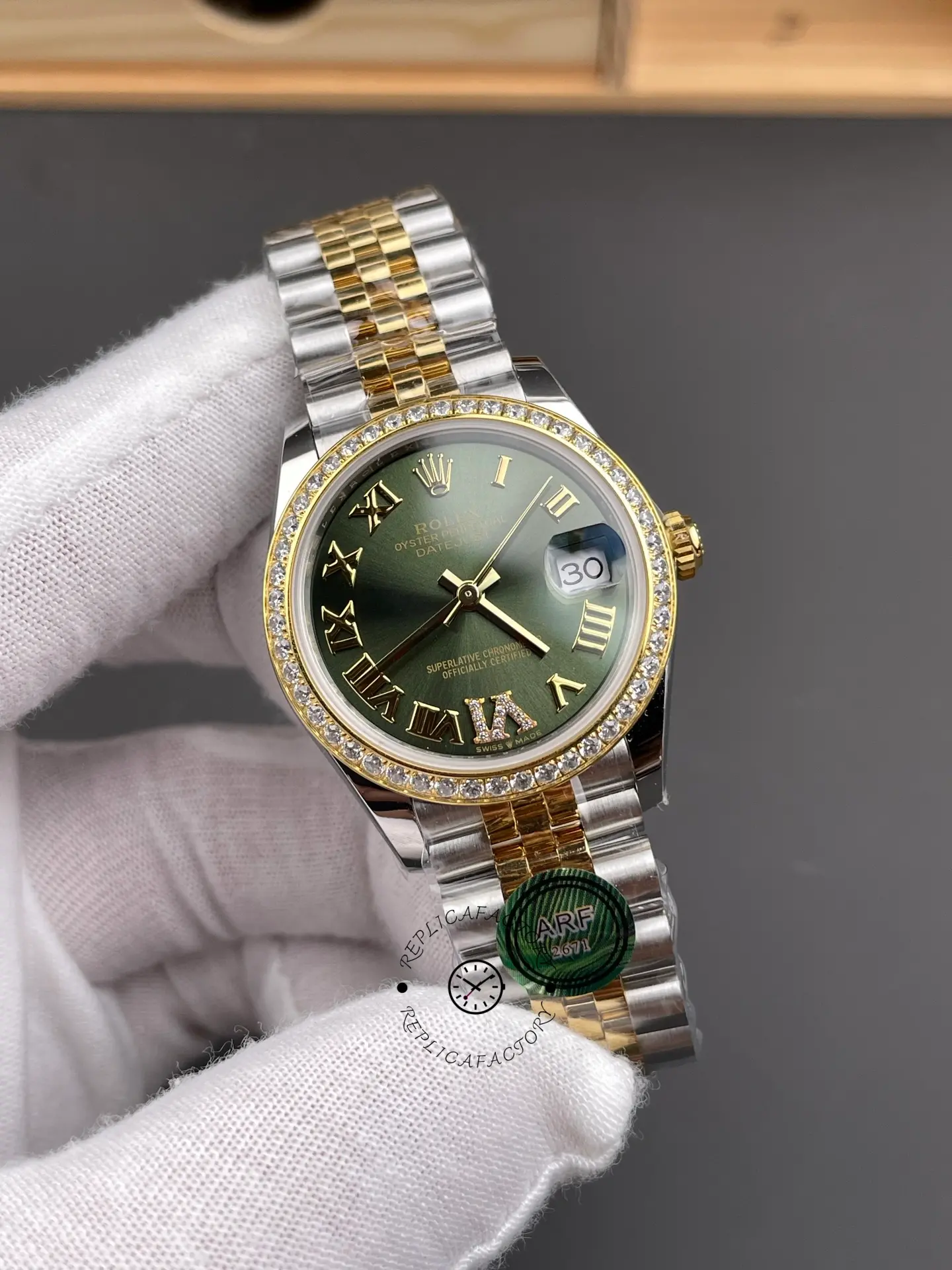 Rolex Datejust 31mm Stainless Steel and Yellow Gold 278383RBR 0016 Green VI Roman Jubilee