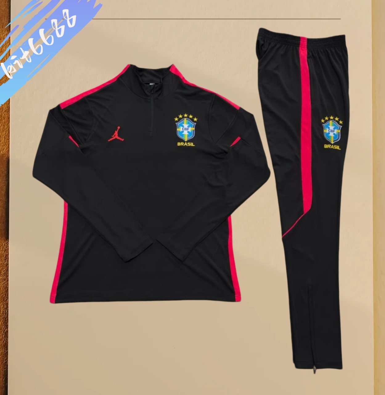 26/27 Brazil black Half Zip Training Kit (Adult Kids Kit)
