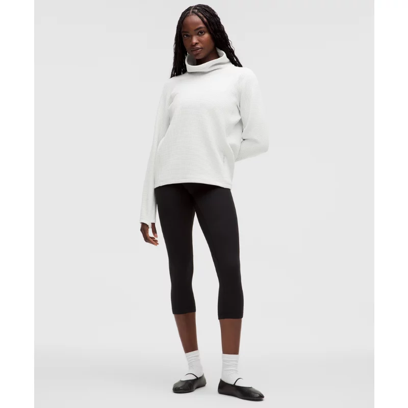 Waffle-Knit Funnel-Neck Long-Sleeve Shirt