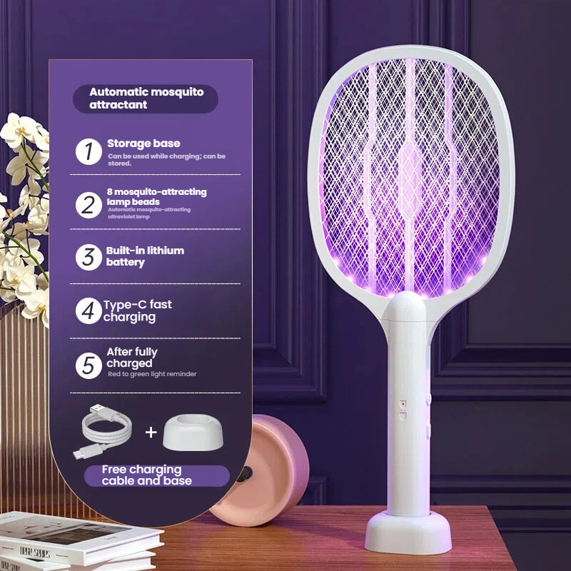 New Folding Electric Mosquito Swatter, Rechargeable Lithium Battery High-Power Electric Shock Mosquito Killer Lamp