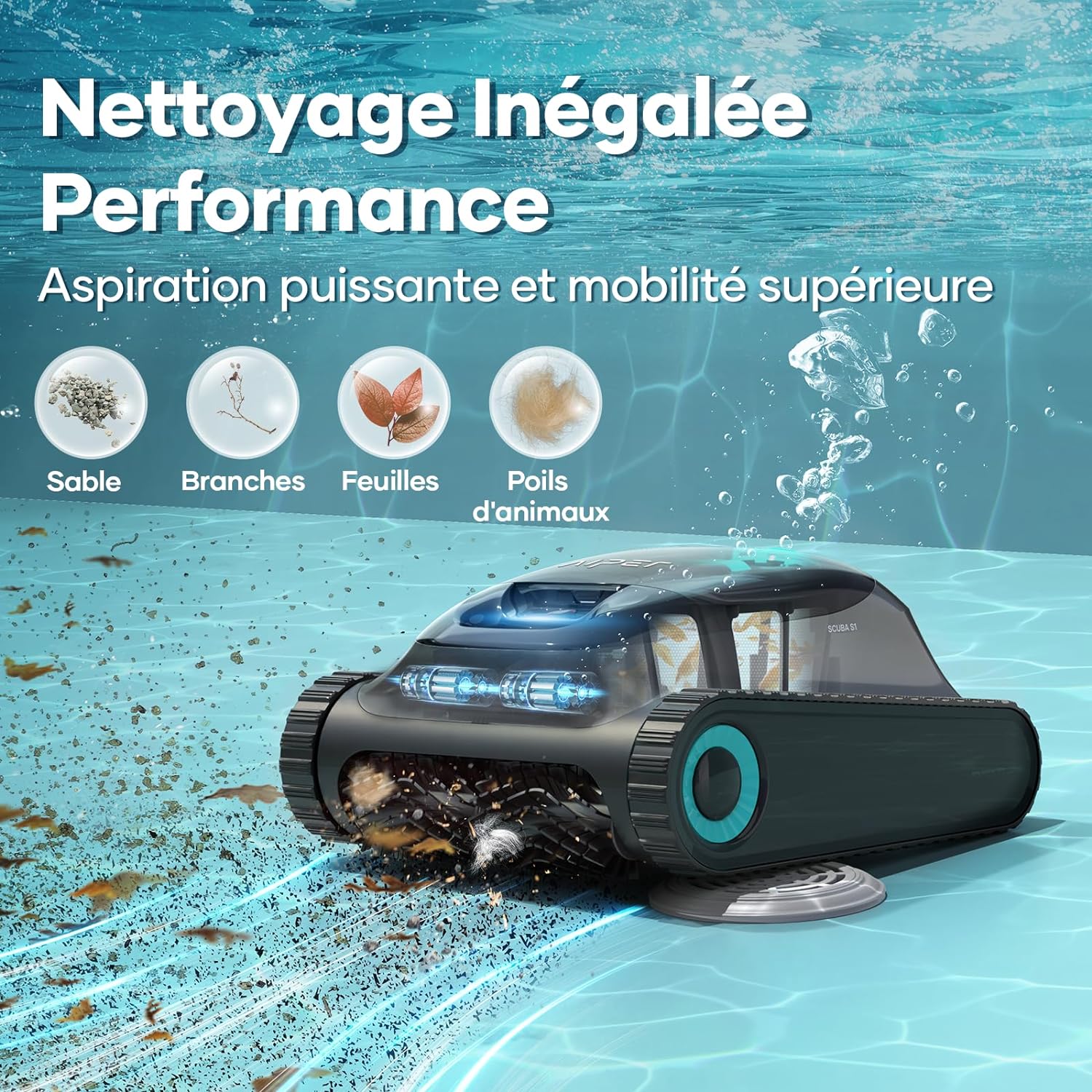 AIPER Scuba S1 Robot Pool Floor and Walls. Water Line. Cordless Pool Vacuum. 4 Modes. 150Min Battery Life. Climbing Walls. Intelligent Navigation 2.0. Ideal for In-Ground Pools 150㎡