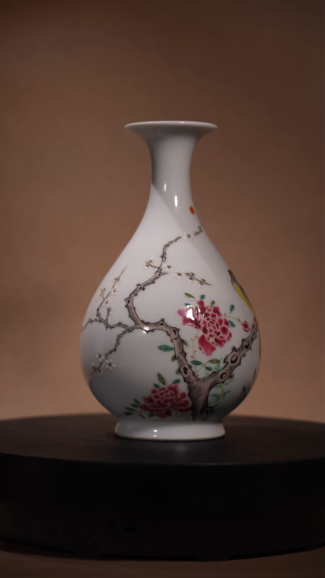 Ancient Chinese Famille Rose Yuhuchun Vase with Bird and Flower Motifs