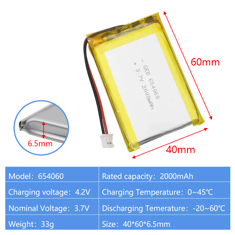 Pouch Lithium Ion Batteries 654060 3.7v2000mAh