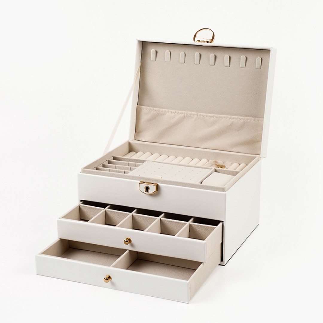 Jewelry Box Organizer, 3-Layer Jewelry Organizers and Storage Case with Glass Lid, Ring Earring Bracelet Necklace Holder Organizer, Birthday Valentine Gifts for Women Girls -3Layer custom logo