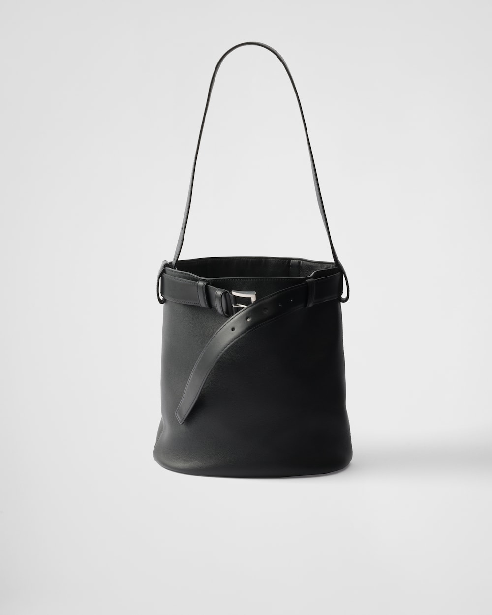 Prada Buckle leather bucket bag with belt Black