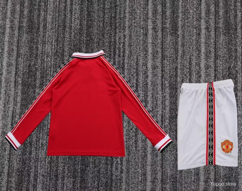 98/99 Manchester United home long sleeves Retro Football Soccer Kids Kit