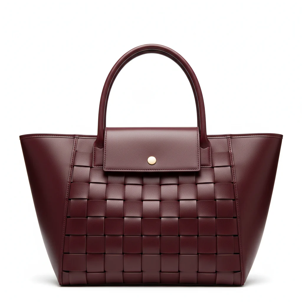 Burgundy Woven Flared Tote