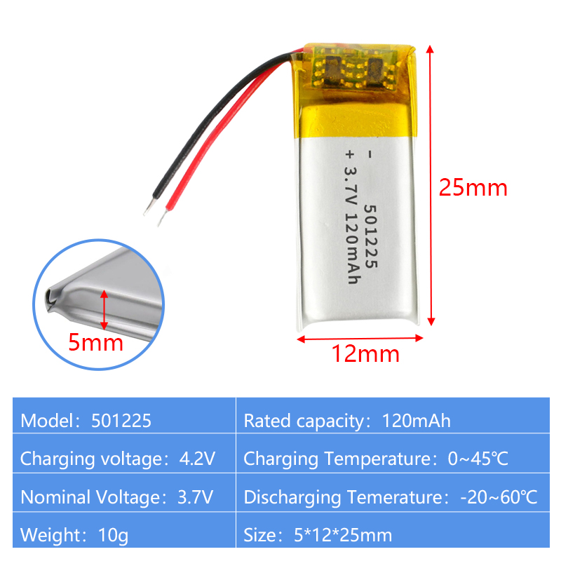 Pouch Lithium Ion Batteries 501220 501225 3.7v 90mAh 120mAh