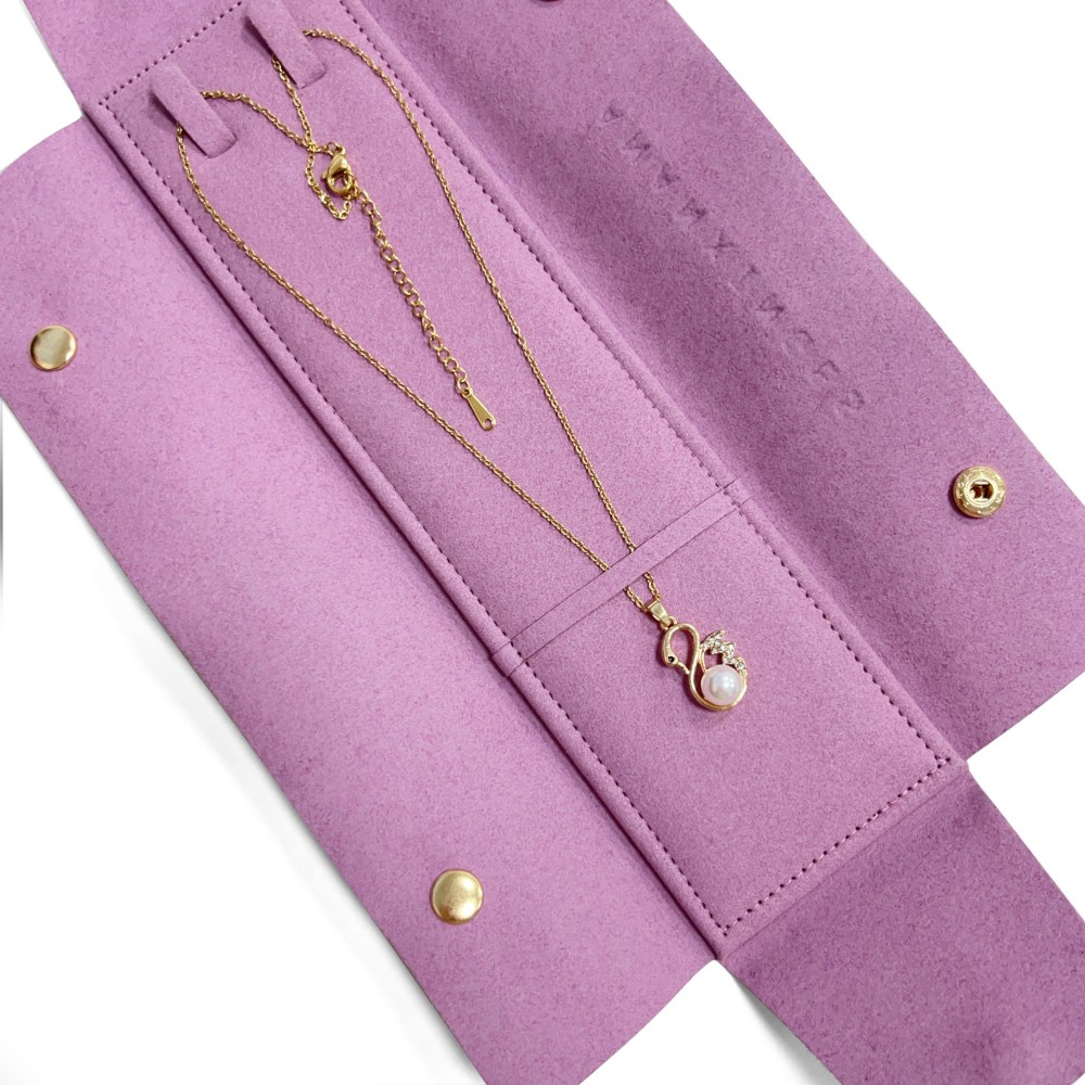 Dustproof Microfiber Snap Button Jewelry Bag, Portable Folding Travel Pouch, High-End Jewelry Necklace Storage Bag, Soft Inner Tray Protective Pouch, Custom Logo Personalized Packaging Bag, Factory Wholesale