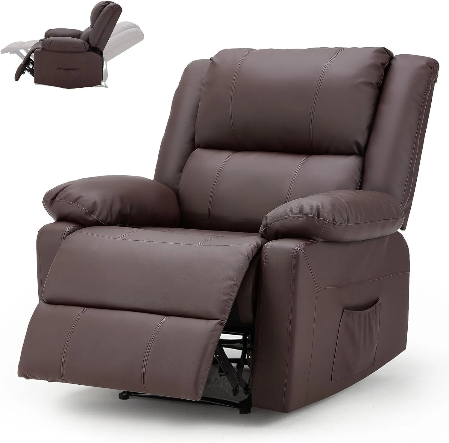 UNIONLINE lounge chair. an ergonomic TV armchair that can weigh up to 150 kilograms. a modern single artificial leather armchair with manual control. side pockets. and feet (black)