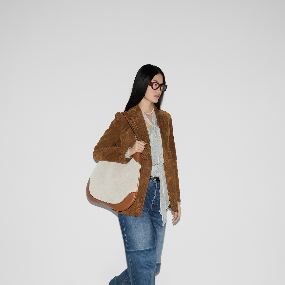Gucci B large shoulder bag Natural cotton linen canvas