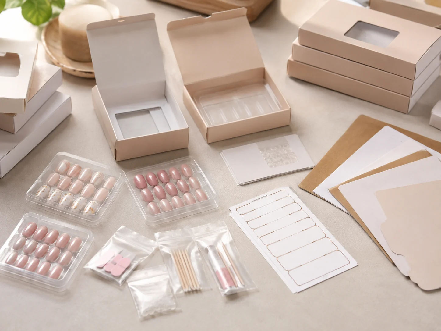 Private label press on nails packaging components for wholesale production