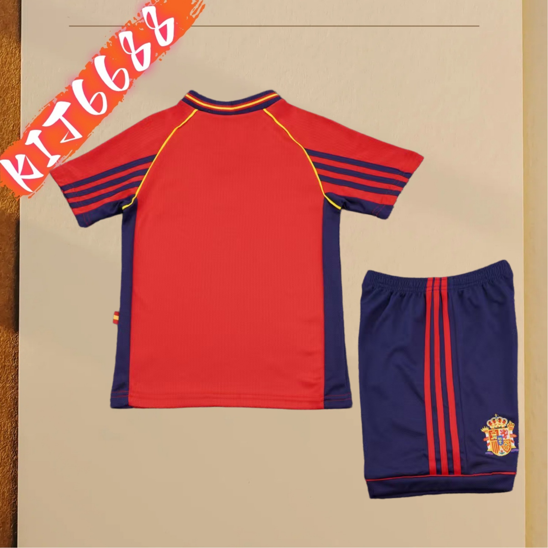 1998 Spain home Retro Football Shirt  Kids Kit