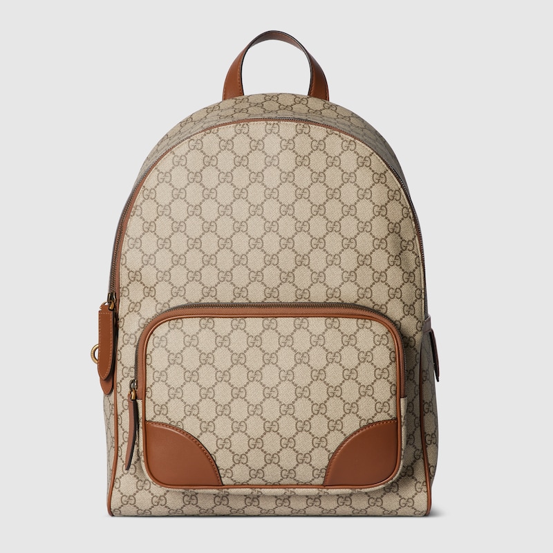 GG Emblem medium backpack Brown leather trim
