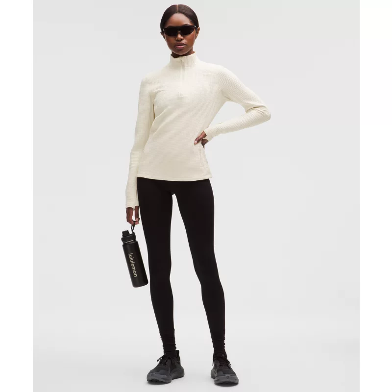 Waffle-Knit Half-Zip Long-Sleeve Shirt