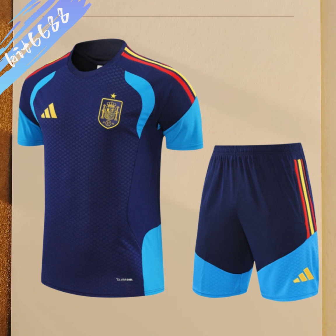 26/27 Spain royal blue  Short Sleeve Training Wear ( Adult kit Kids )