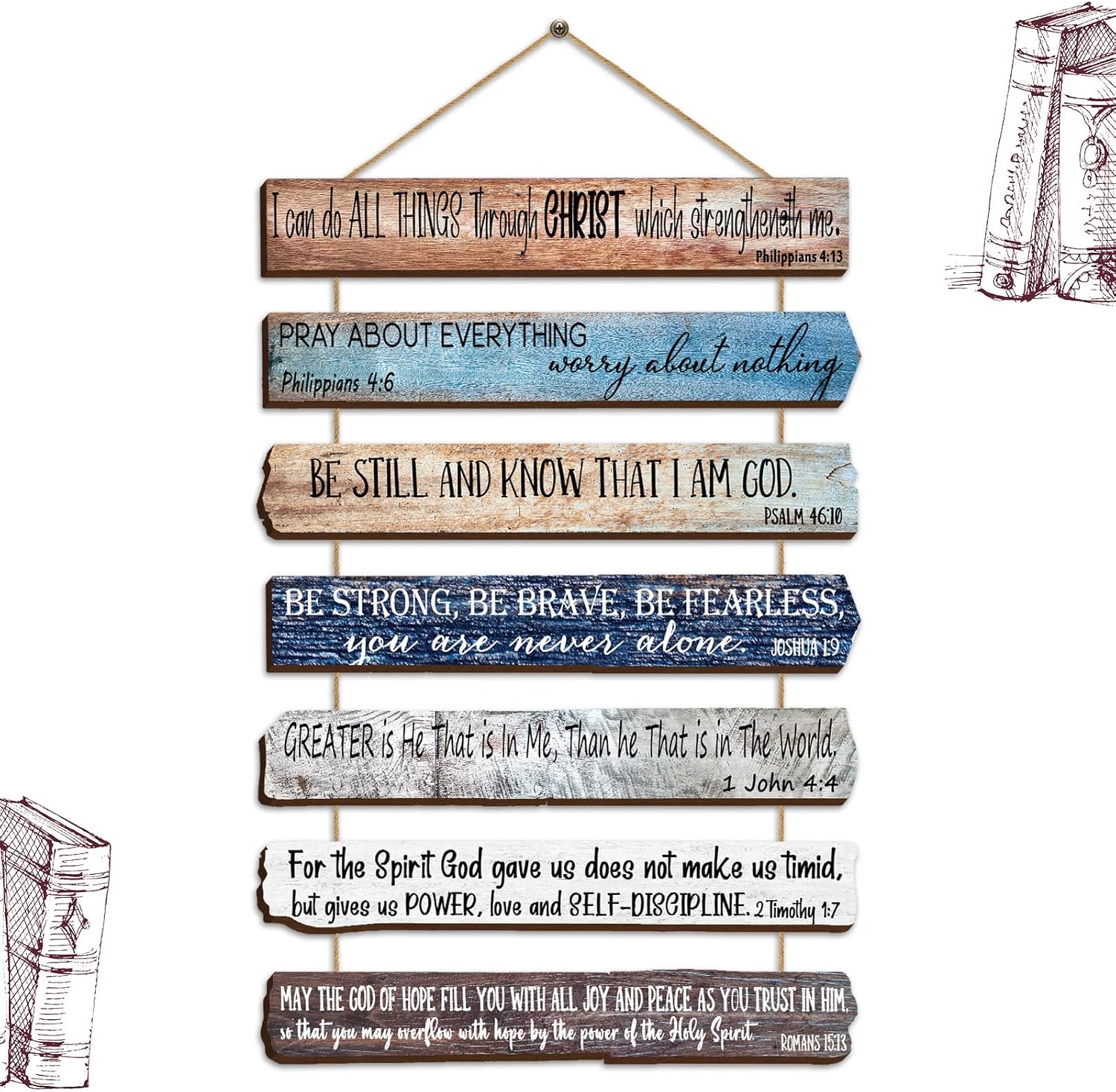 Yookeer Christian Gifts for Women & Men - 7-Piece Wooden Bible Verse Wall Art Set for Home Office or Meditation Space